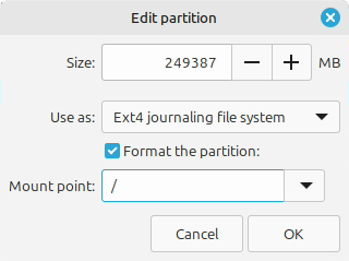 Resum del particionat: conserva Windows i utilitza l’espai disponible per a Linux Mint.