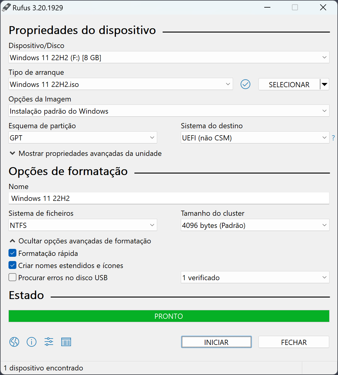 Pantalla de Rufus per a seleccionar la ISO i preparar la memòria USB.